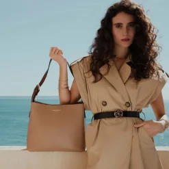 Isabel Bernard Honoré Adriane Midi beige leren schoudertas van kalfsleer Cheap