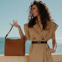 Isabel Bernard Honoré Adriane Midi cognac leren schoudertas van kalfsleer Flash Sale