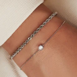 Isabel Bernard Saint Germain Faïs 14 karaat witgouden armband met zirkonia steentje Cheap