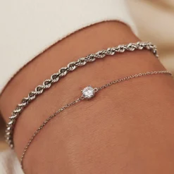 Isabel Bernard Saint Germain Faïs 14 karaat witgouden armband met zirkonia steentje Cheap