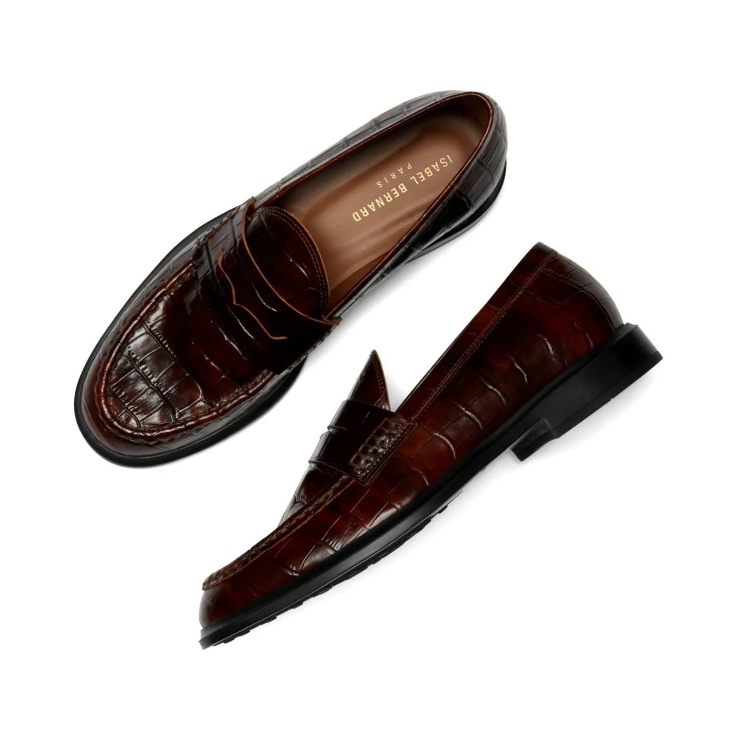 Isabel Bernard Vendôme Blandine croco bruine loafers van kalfsleer Store