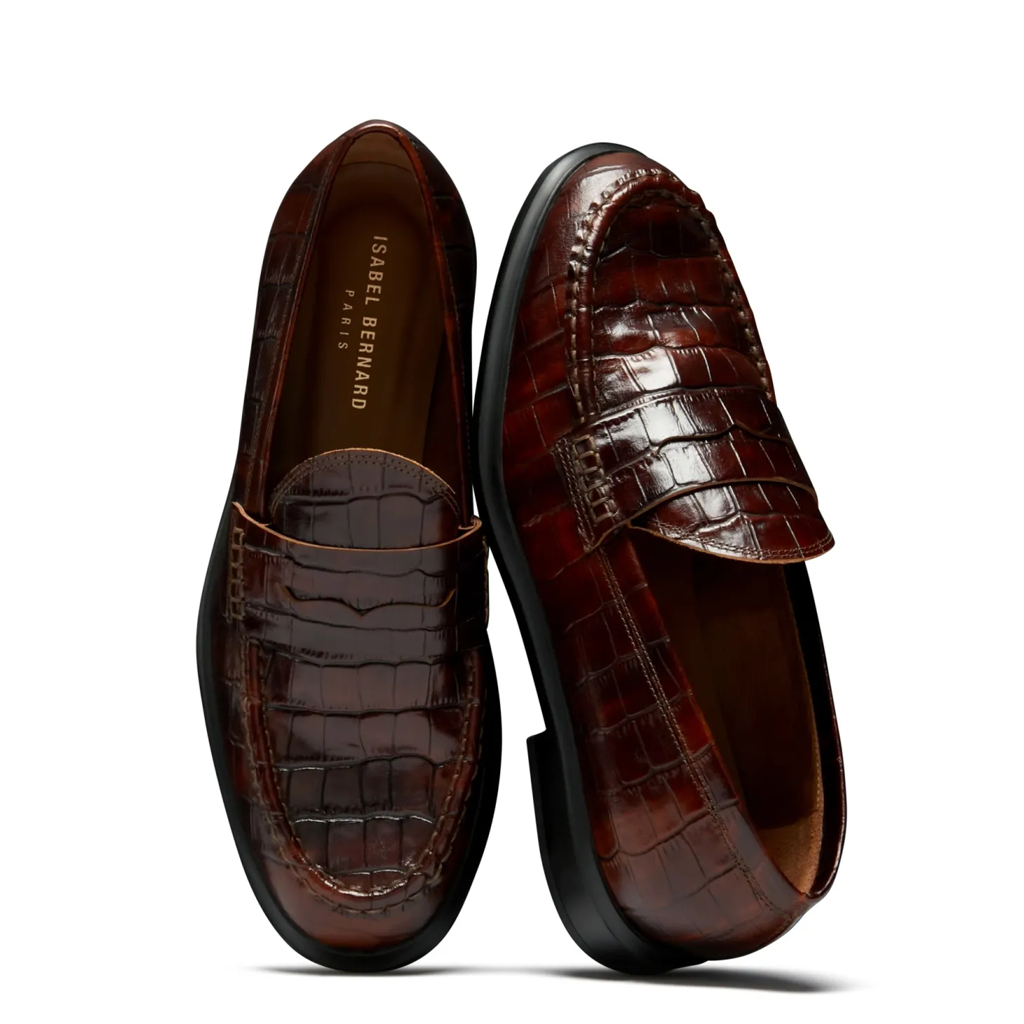 Isabel Bernard Vendôme Blandine croco bruine loafers van kalfsleer Store