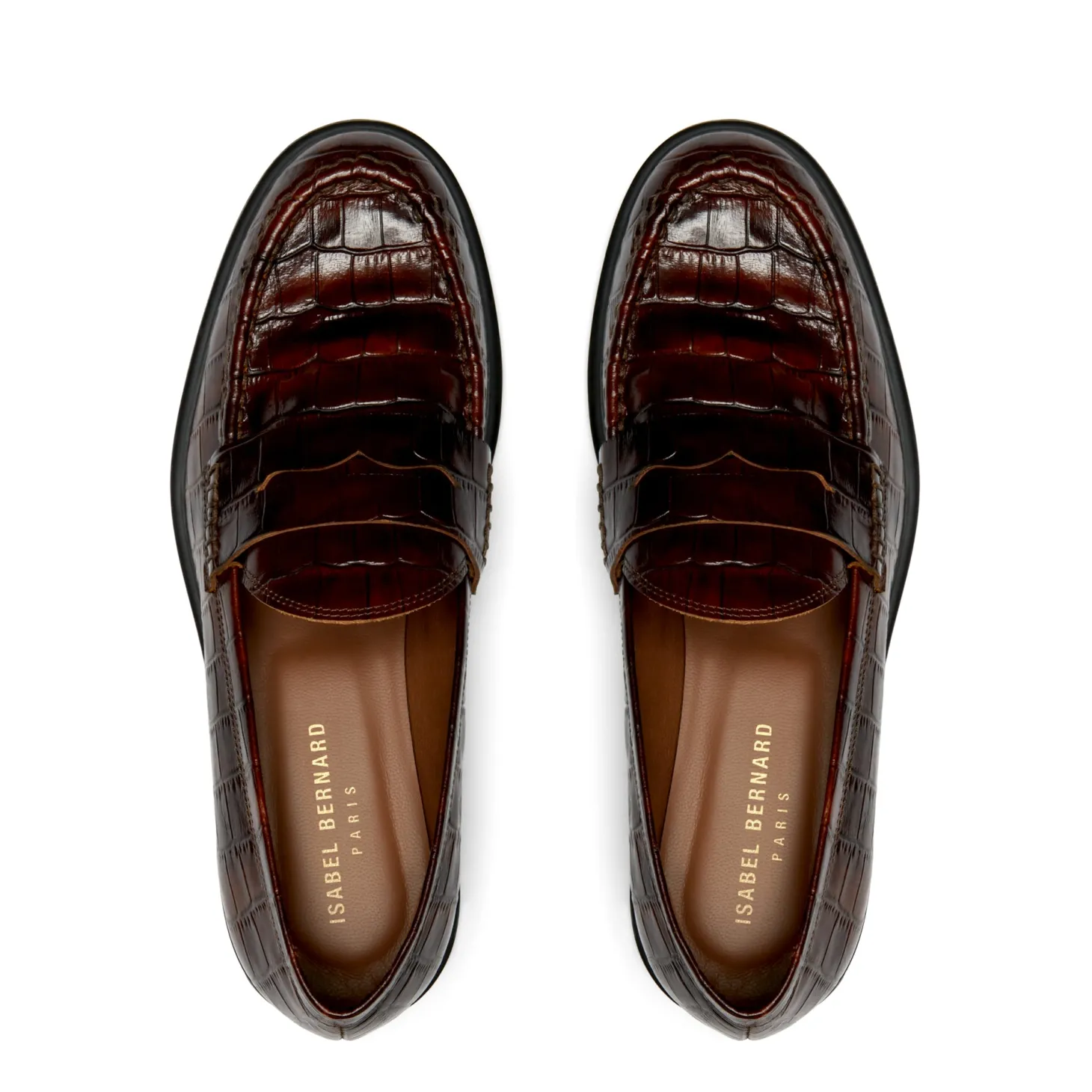 Isabel Bernard Vendôme Blandine croco bruine loafers van kalfsleer Store
