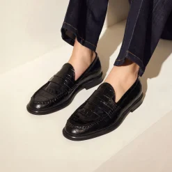 Isabel Bernard Vendôme Blandine croco zwarte leren loafers van kalfsleer Store