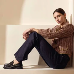 Isabel Bernard Vendôme Blandine croco zwarte leren loafers van kalfsleer Store
