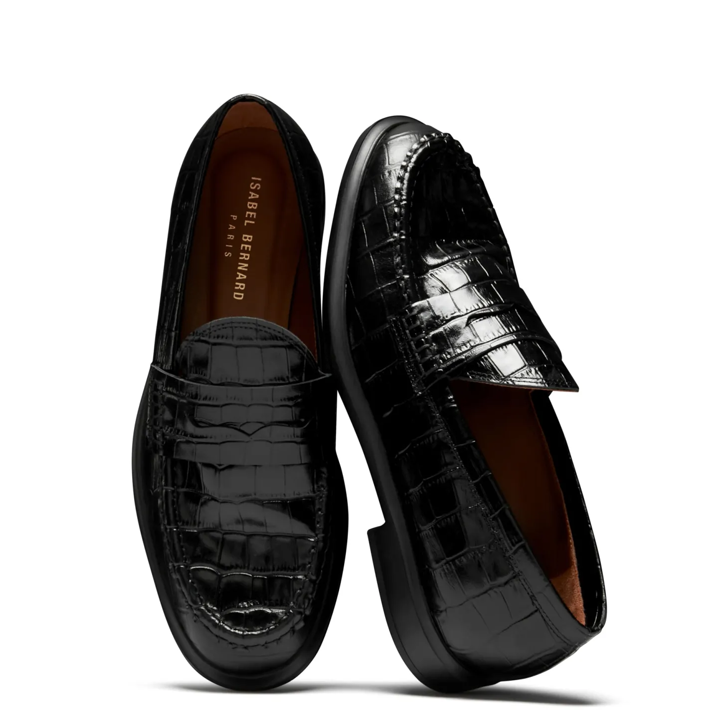 Isabel Bernard Vendôme Blandine croco zwarte leren loafers van kalfsleer Store