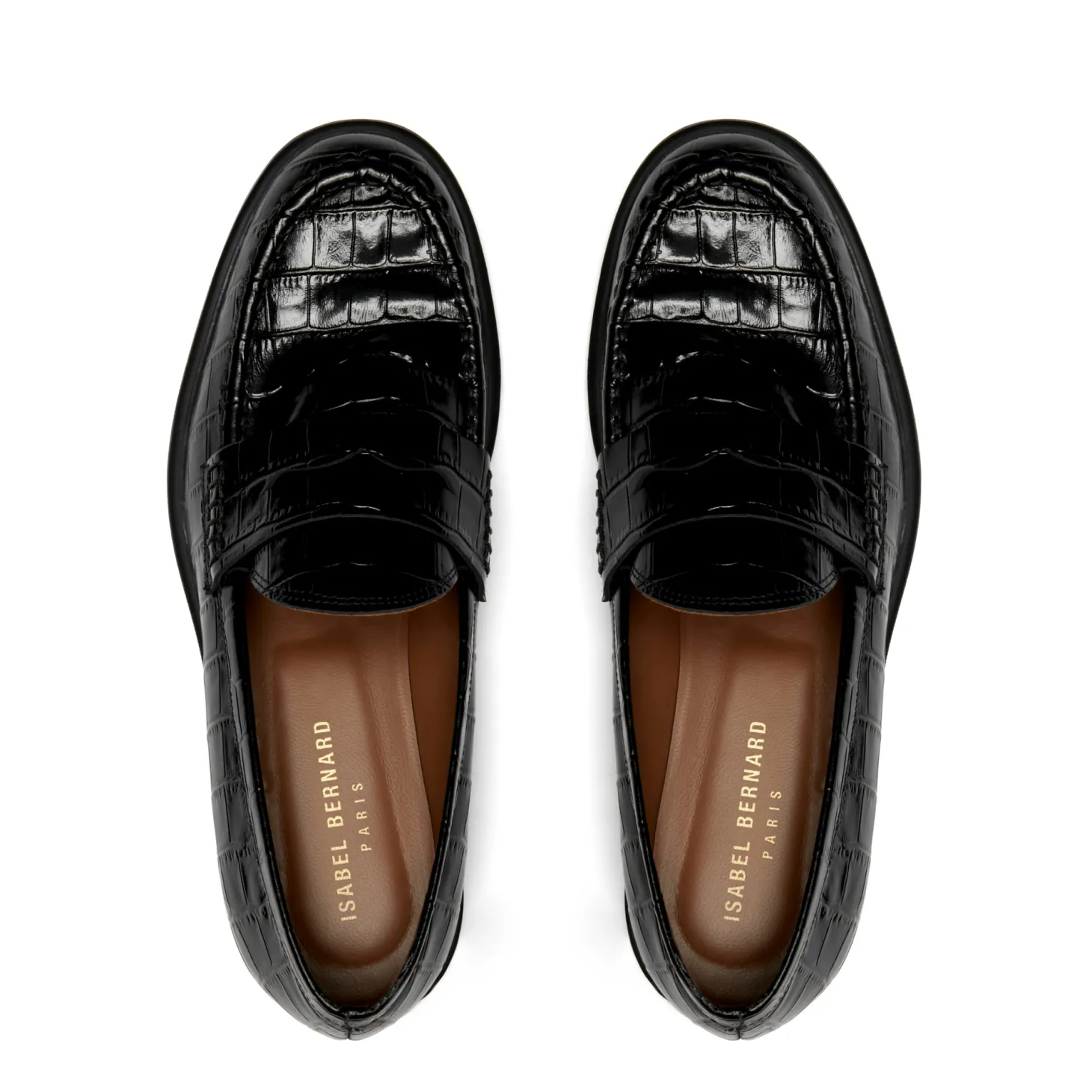 Isabel Bernard Vendôme Blandine croco zwarte leren loafers van kalfsleer Store