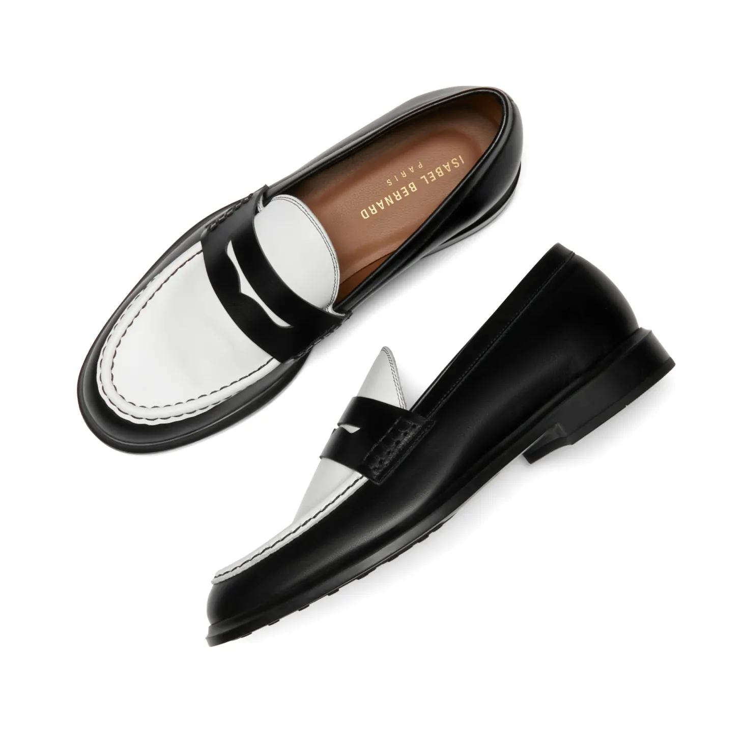 Isabel Bernard Vendôme Blandine zwart-wit leren loafers van kalfsleer Discount