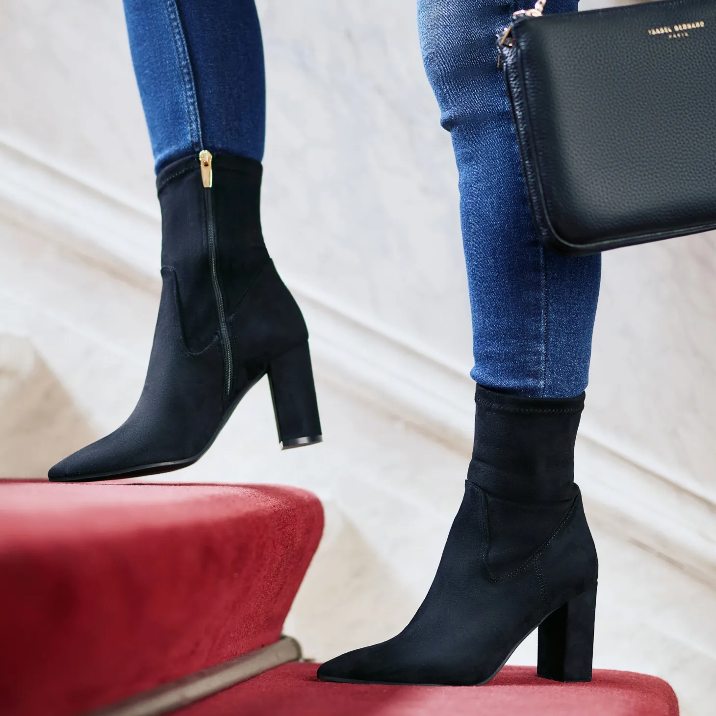 Isabel Bernard Vendôme Fem zwarte nylonstretch suède heels Clearance