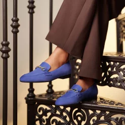 Isabel Bernard Vendôme Fleur blauwe suède loafers Best Sale
