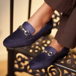 Isabel Bernard Vendôme Fleur blue suede loafers Flash Sale