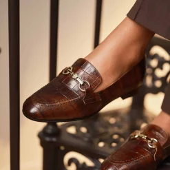 Isabel Bernard Vendôme Fleur croco bruine leren loafers van kalfsleer Cheap