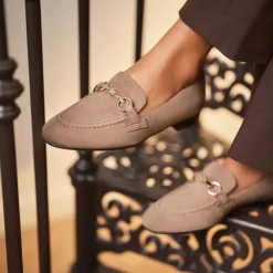 Isabel Bernard Vendôme Fleur taupe suède loafers Fashion