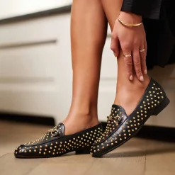 Isabel Bernard Vendôme Fleur zwarte kalfsleren loafers met studs Fashion