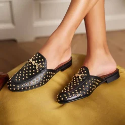 Isabel Bernard Vendôme Fleur zwarte kalfsleren slipper loafers met studs Cheap